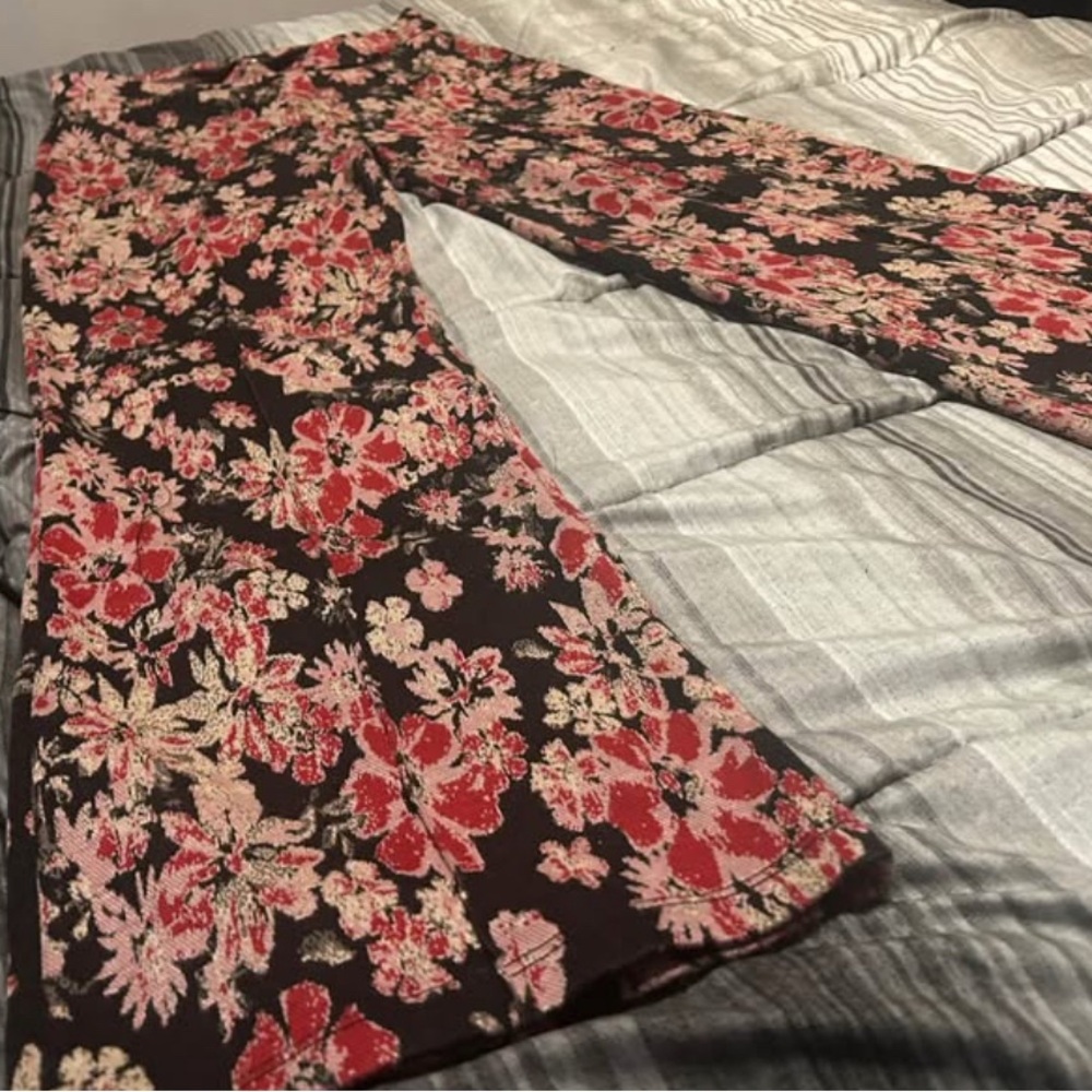 Free People Floral Boot Cut Pants - Black and Red